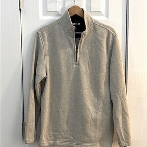 IZOD Men's Beige quarter zip oatmeal color sweater. Size L